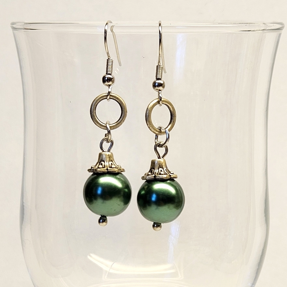 Simple Green Faux Pearl Earrings